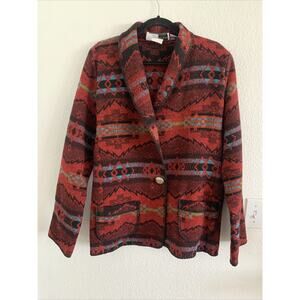 VTG Rhonda Stark Wool Blend southwest Aztec Coat Jacket Button Pockets Sz medium